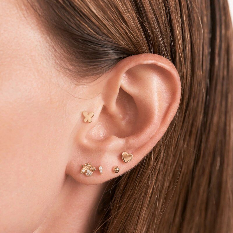 14K Gold Moissanite Bee Stud Earrings-2