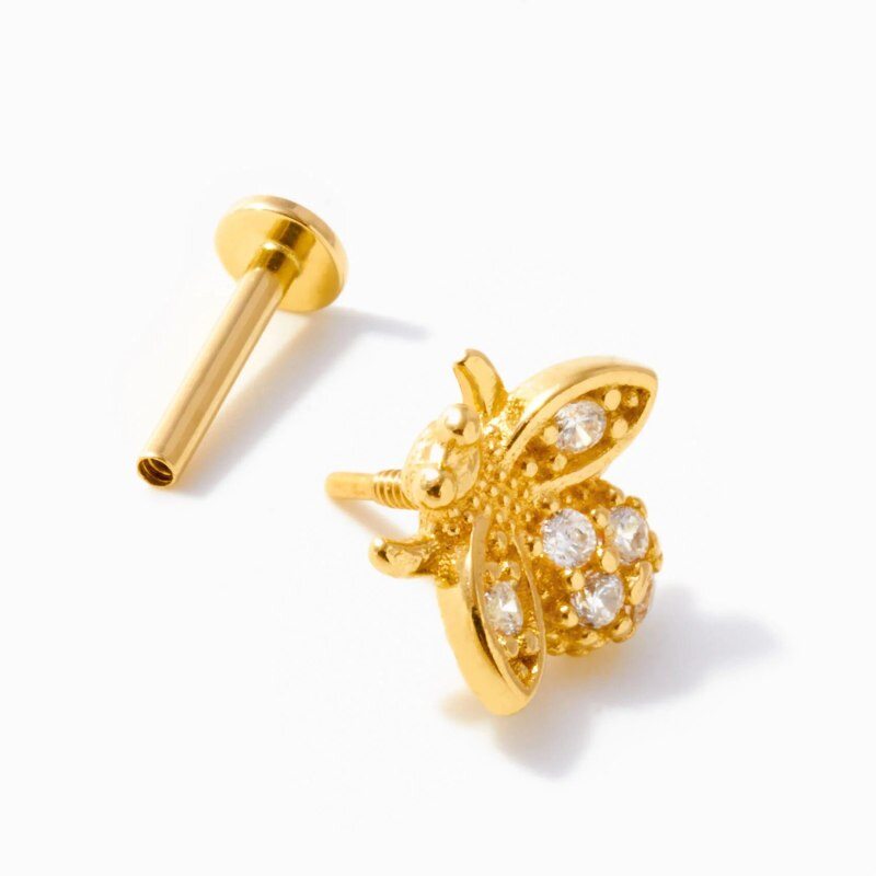14K Gold Moissanite Bee Stud Earrings-3