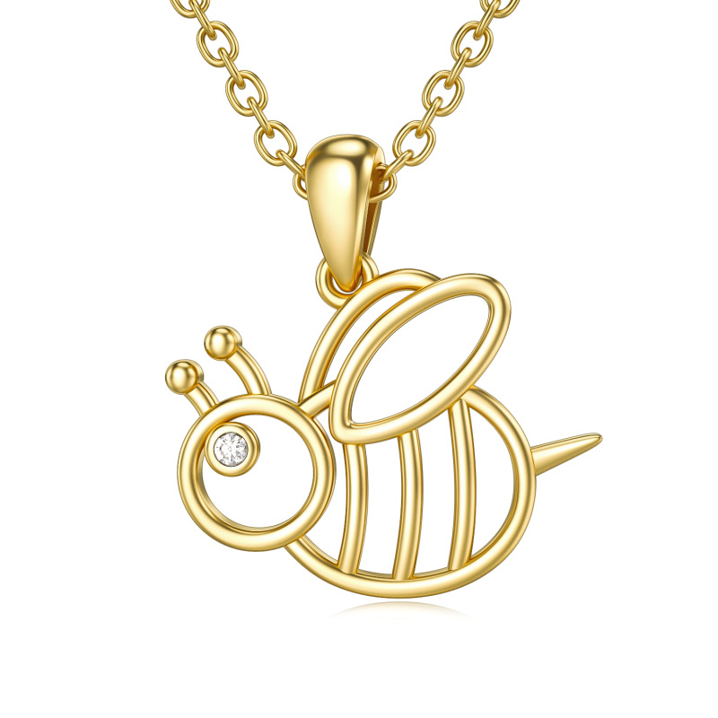 Halskette mit Bienen-Anhänger aus 14 Karat Gold mit Moissanit-1