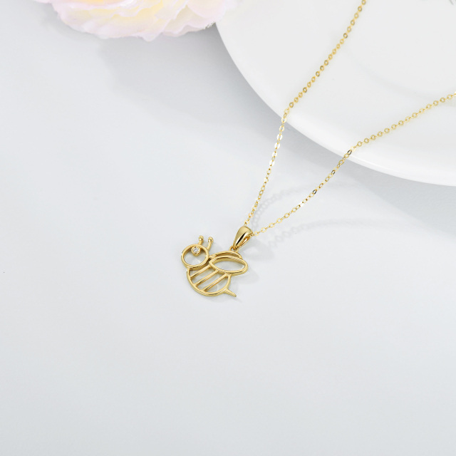 14K Gold Moissanite Bees Pendant Necklace-4