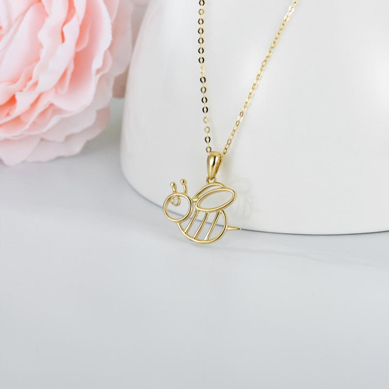 Halskette mit Bienenanhänger aus 10-karätigem Weißgold mit Moissanit-5