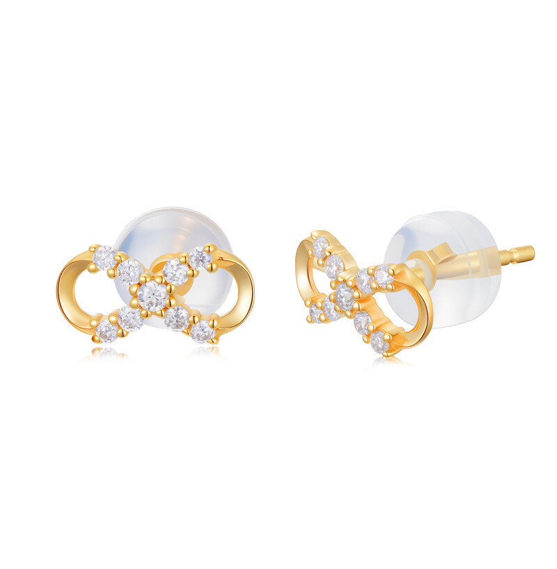 10K Gold Moissanite Bow Stud Earrings-13