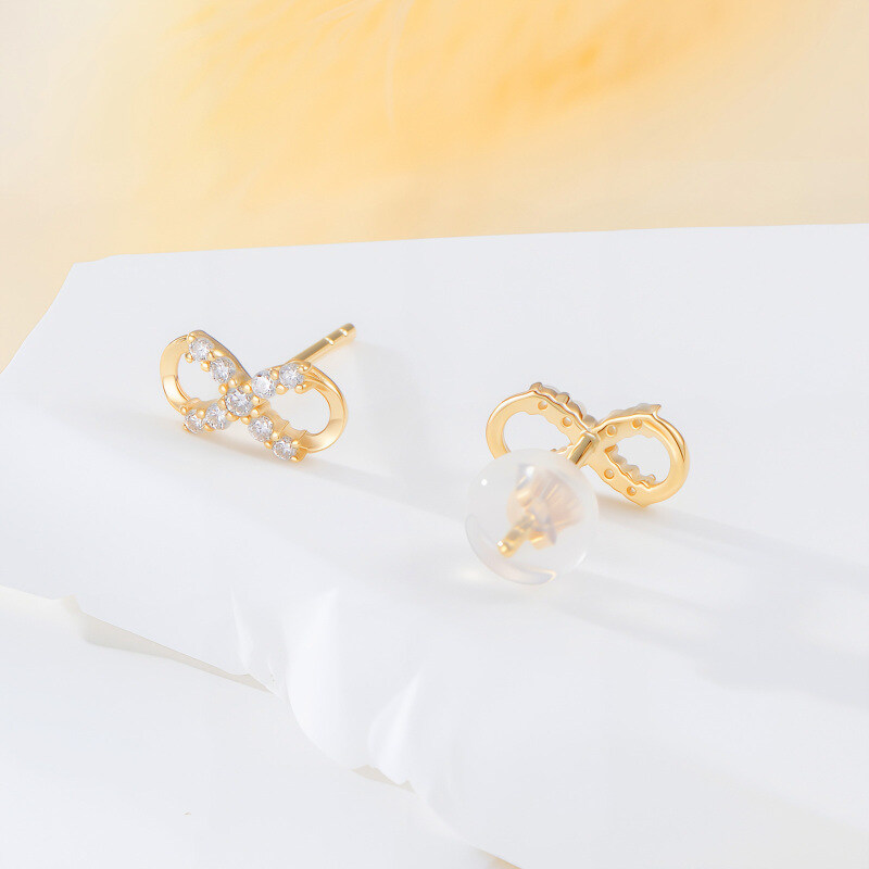 14K Gold Moissanite Bow Stud Earrings-3