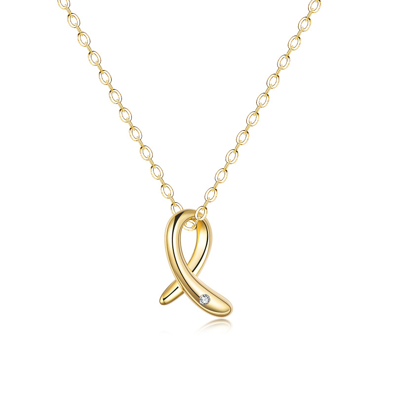 10K Gold Moissanite Breast Cancer Pendant Necklace-20