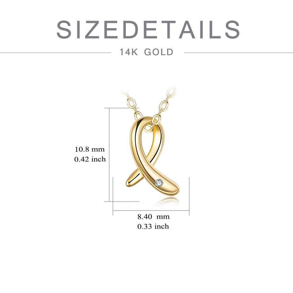 10K Gold Moissanite Breast Cancer Pendant Necklace-2