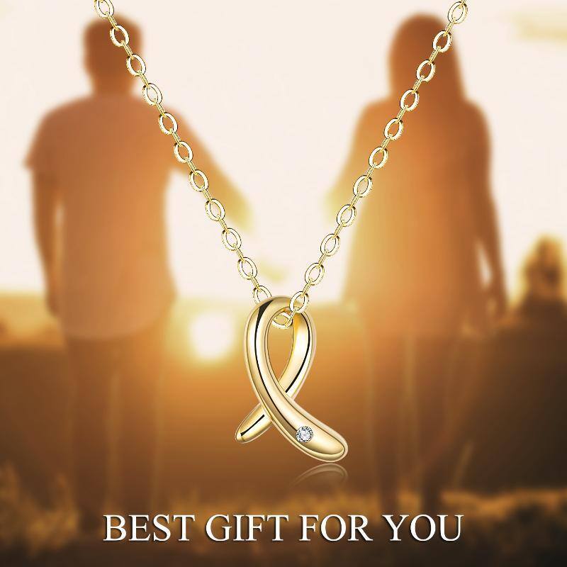 10K Gold Moissanite Breast Cancer Pendant Necklace-4