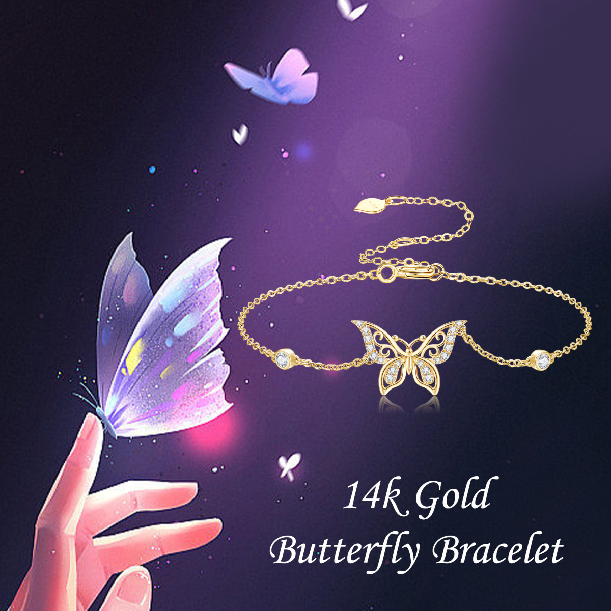 14K Gold Moissanite Butterfly Bracelet for Women-3