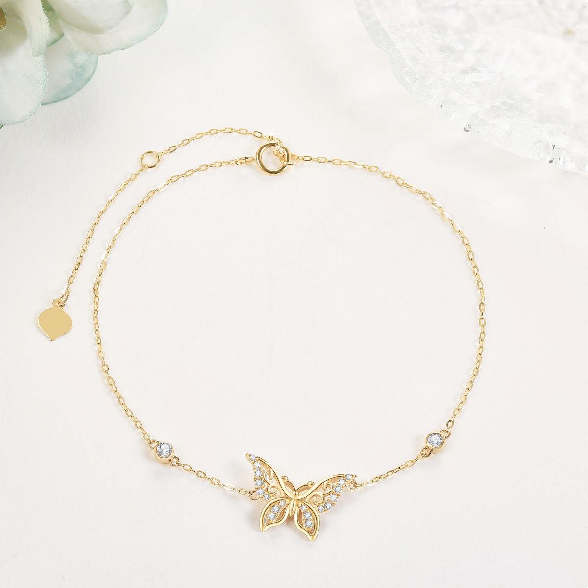 10K Gold Moissanite Butterfly Bracelet for Women-3