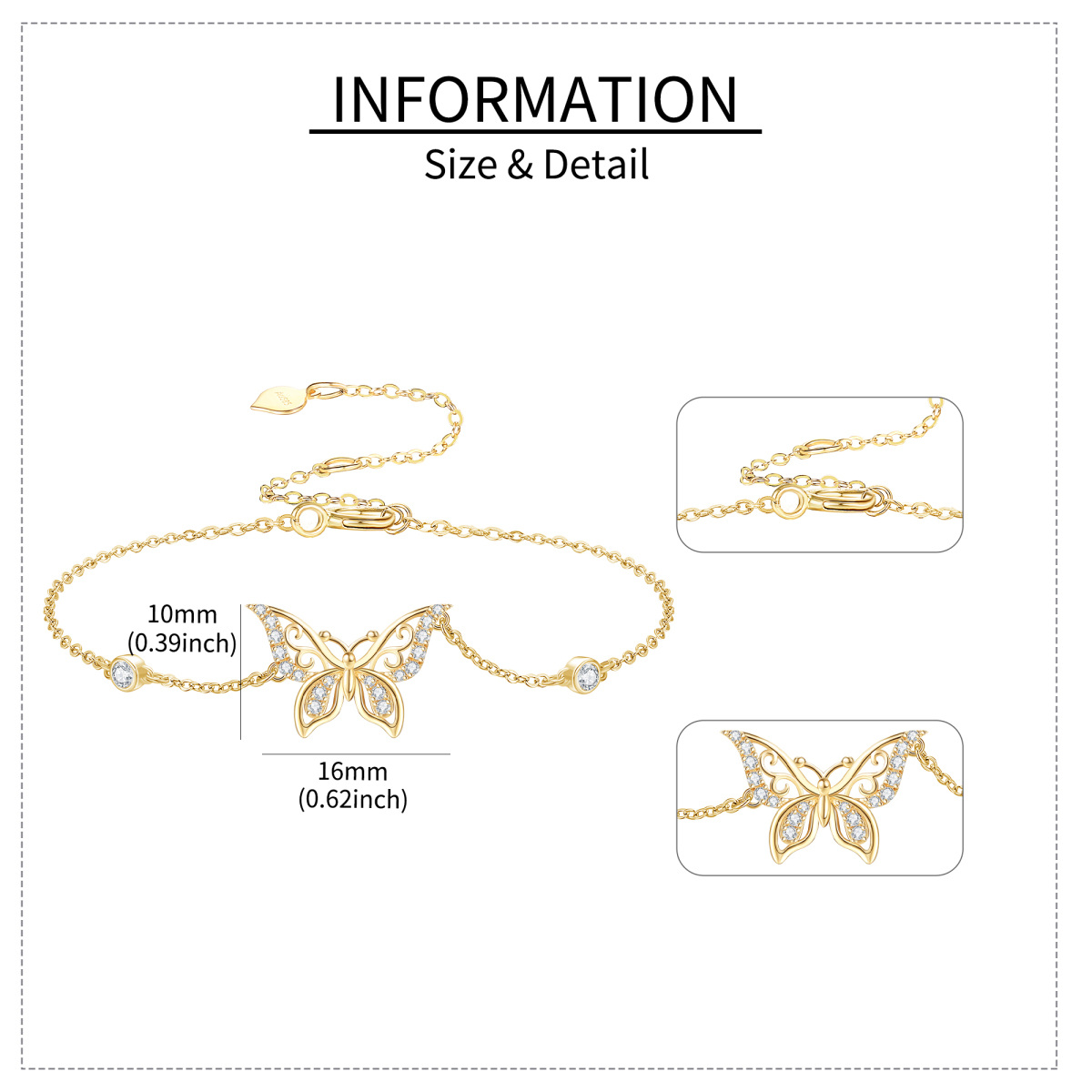 10K Gold Moissanite Butterfly Bracelet for Women-5