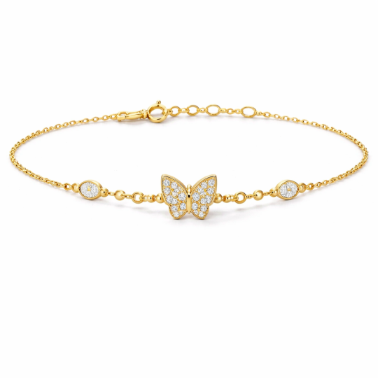 10K Gold Moissanite Butterfly Charm Bracelet