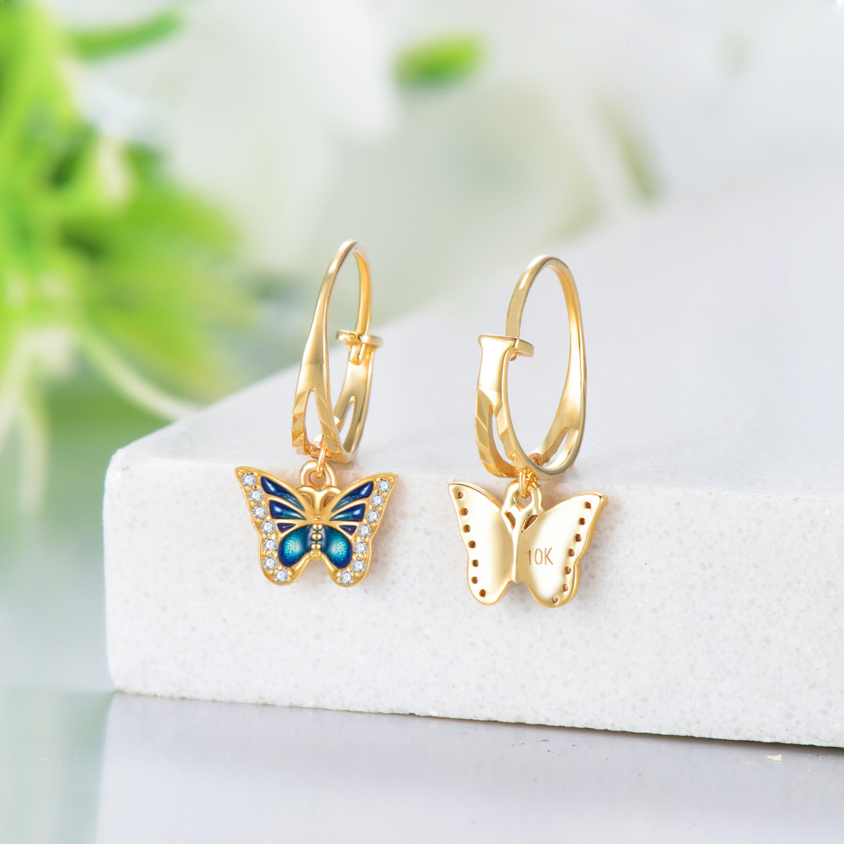 14K Gold Moissanite Butterfly Drop Earrings-3