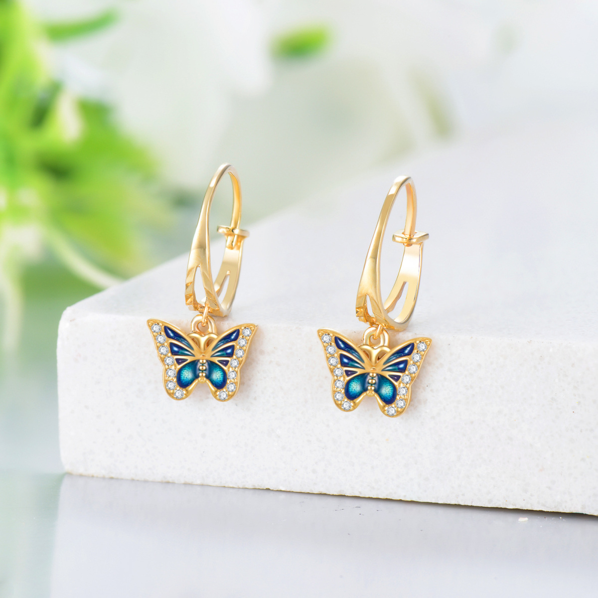 14K Gold Moissanite Butterfly Drop Earrings-4