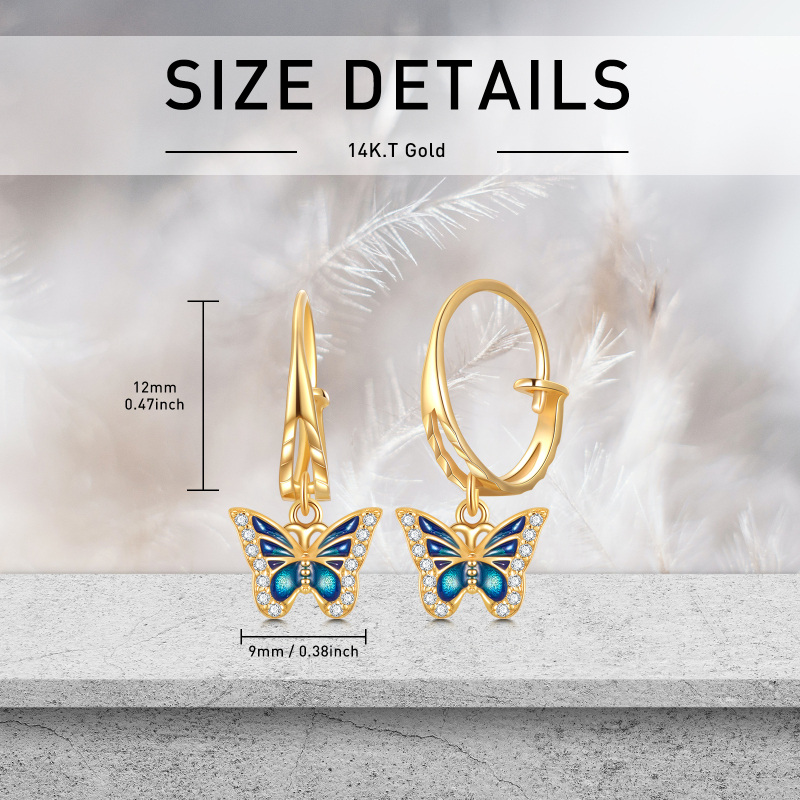 10K Gold Moissanite Butterfly Drop Earrings-5