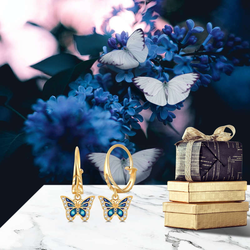 10K Gold Moissanite Butterfly Drop Earrings-6