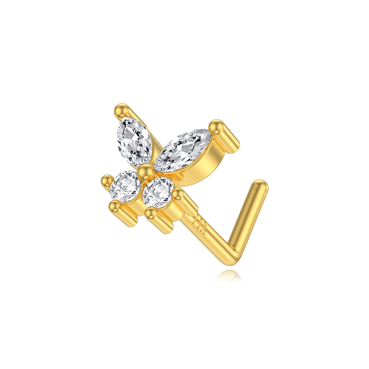 Nasenring aus 14 Karat Gold mit Moissanit und Schmetterling-1