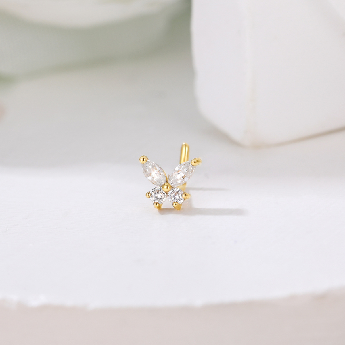 10K Gold Moissanite Butterfly Nose Ring-4