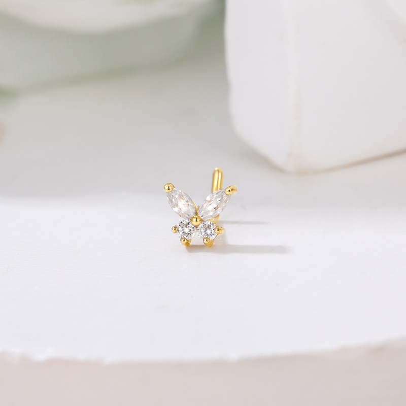 Piercing para nariz em forma de borboleta com moissanite em ouro branco 10K-4