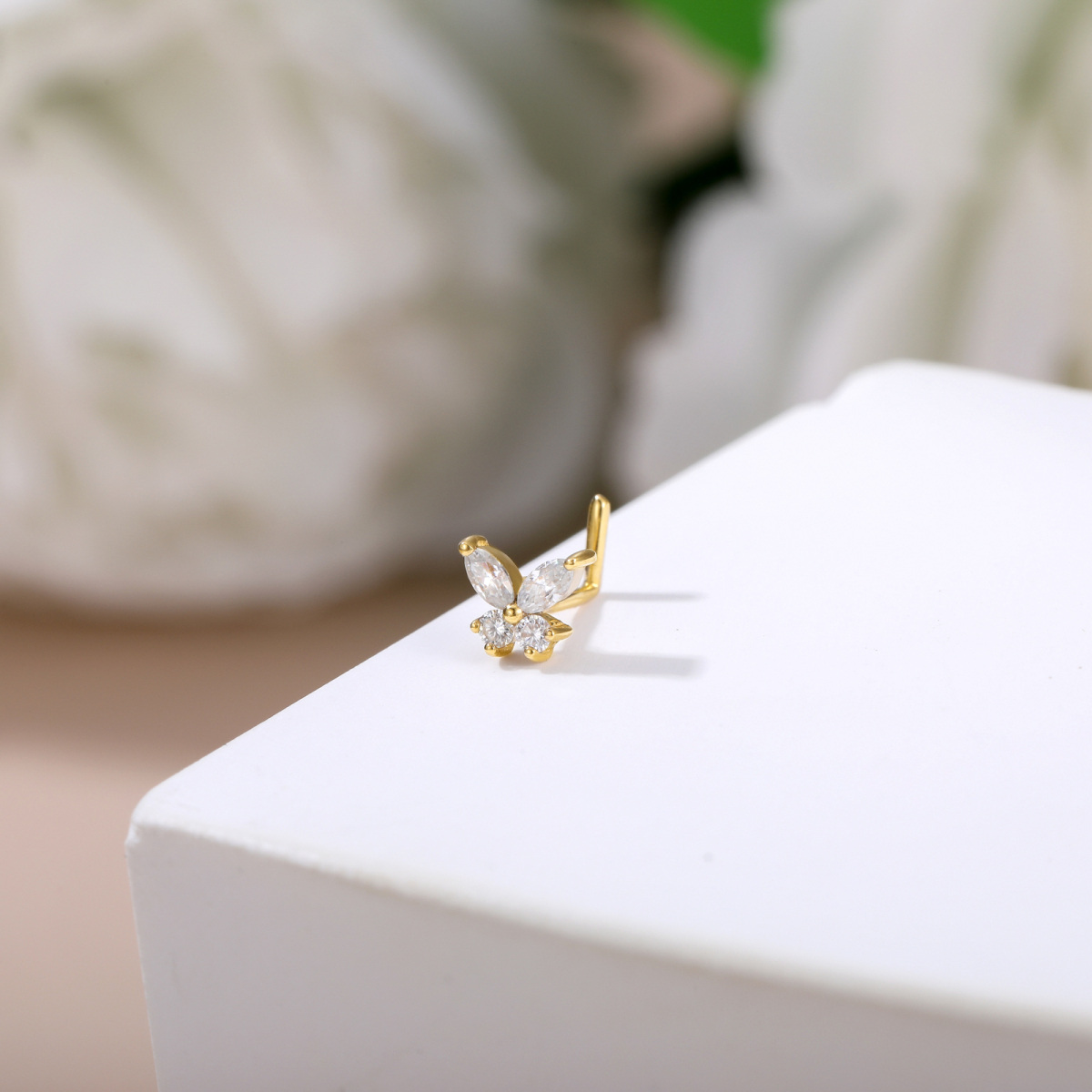 18K Gold Moissanite Butterfly Nose Ring-5