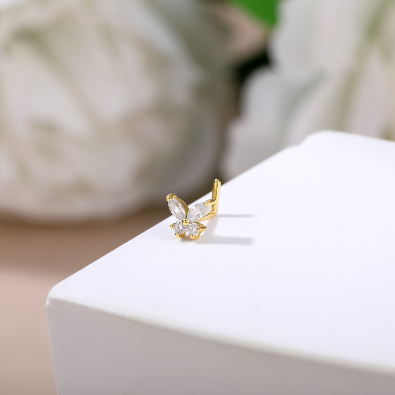 Piercing para nariz em forma de borboleta com moissanite em ouro branco 10K-5