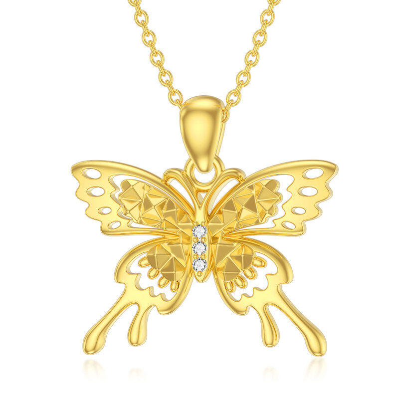 10K Gold Moissanite Butterfly Pendant Necklace-2