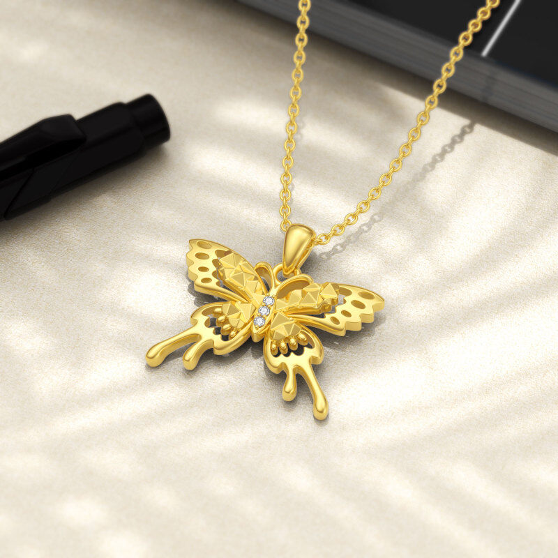 10K Gold Moissanite Butterfly Pendant Necklace-3