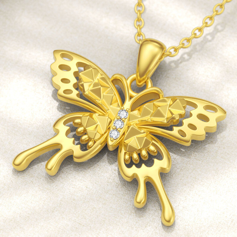 10K Gold Moissanite Butterfly Pendant Necklace-4