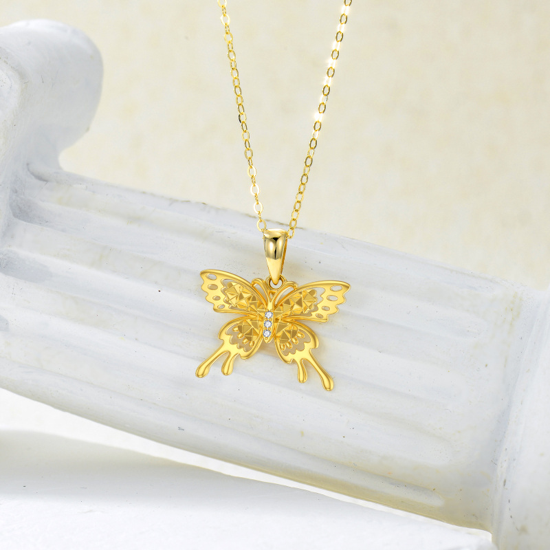 10K Gold Moissanite Butterfly Pendant Necklace-5