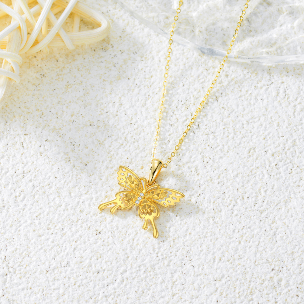 Naszyjnik z wisiorkiem w kształcie motyla z 14-karatowego złota Moissanite-6
