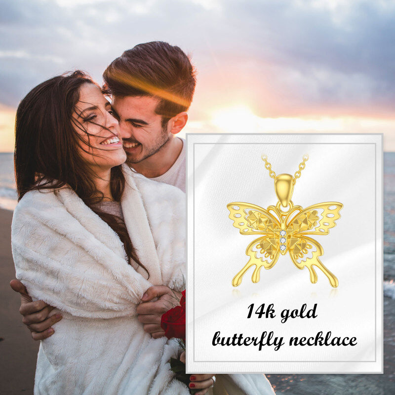 10K Gold Moissanite Butterfly Pendant Necklace-8