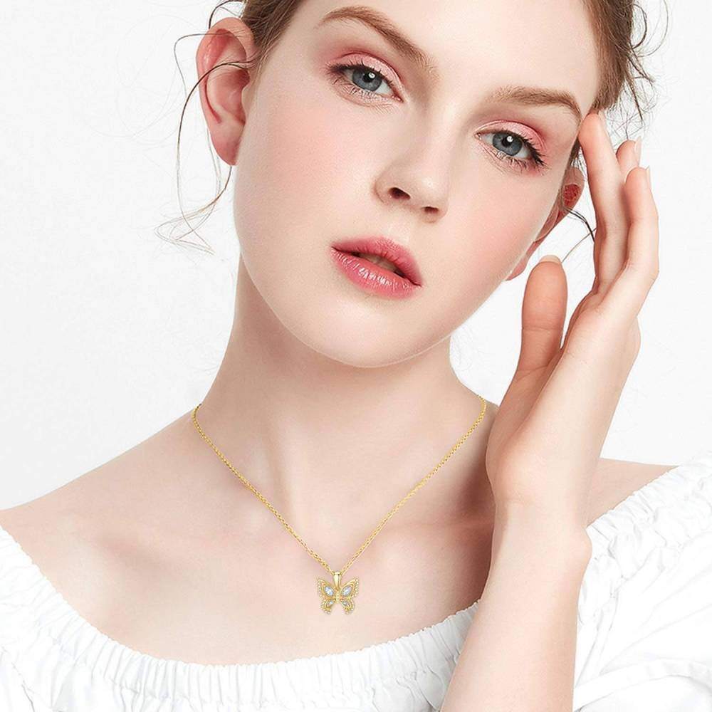 10K Gold Cubic Zirconia & Moissanite Butterfly Pendant Necklace-2