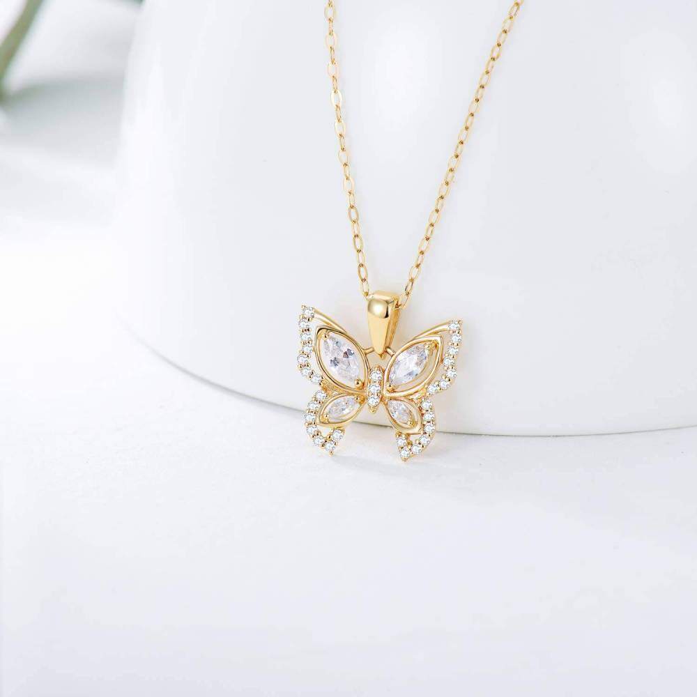 10K Gold Cubic Zirconia & Moissanite Butterfly Pendant Necklace-3