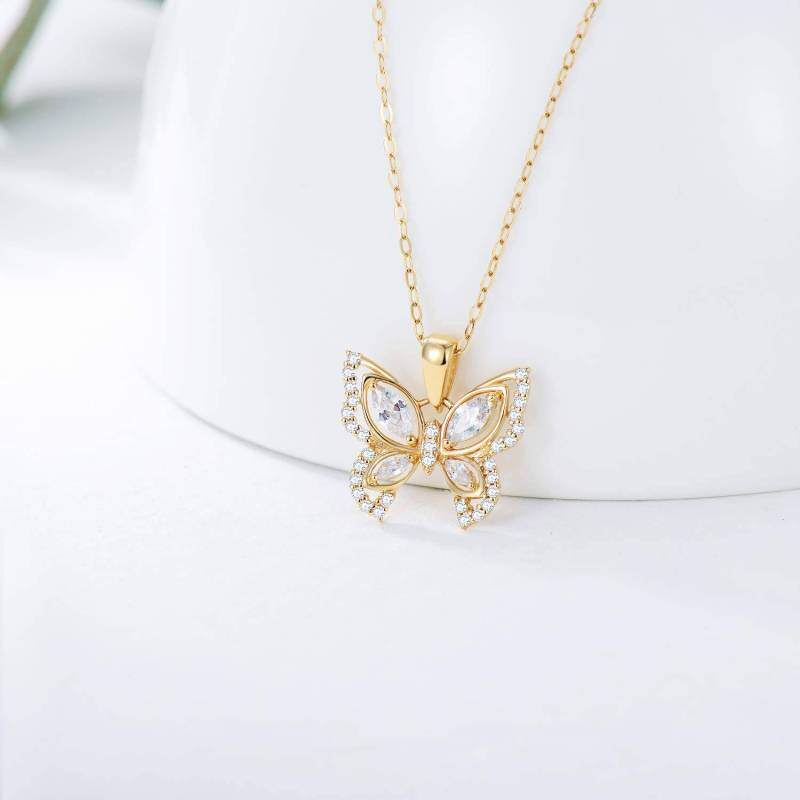 10K Gold-Halskette mit kubischem Zirkonia & Moissanit-Schmetterling-3