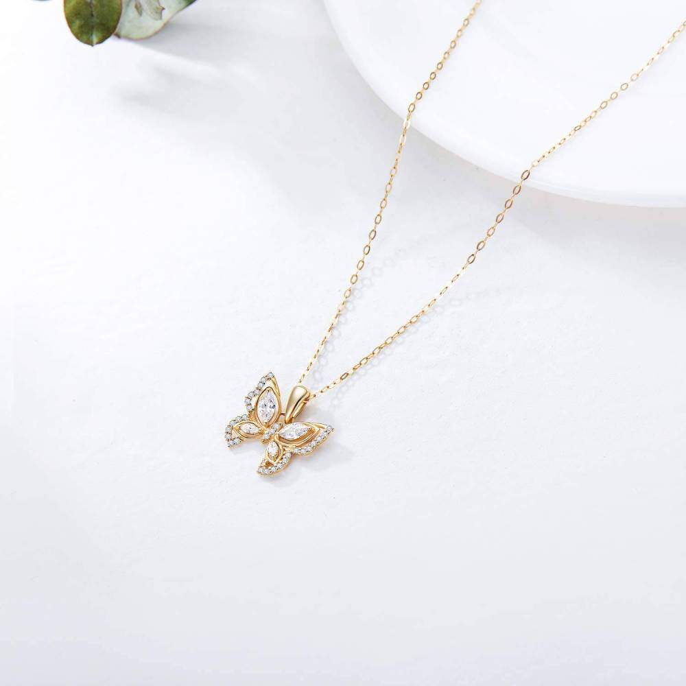 10K Gold Cubic Zirconia & Moissanite Butterfly Pendant Necklace-4