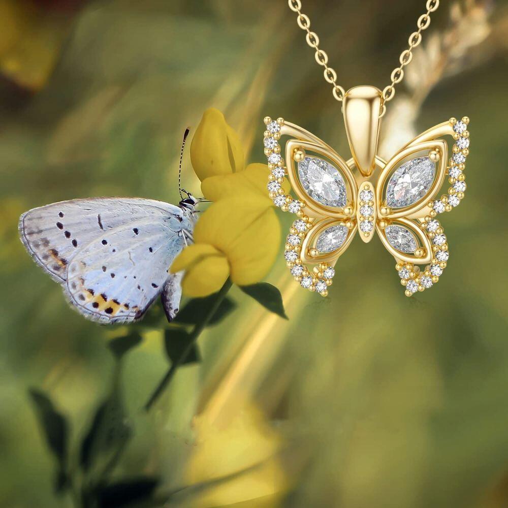 10K Gold Cubic Zirconia & Moissanite Butterfly Pendant Necklace-5