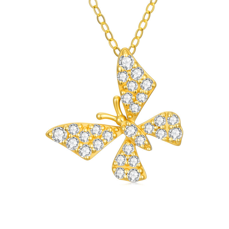 14K Gold Moissanite Butterfly Pendant Necklace-5