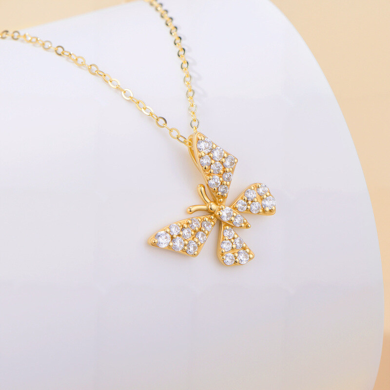 Colar de Pingente de Borboleta em Ouro 14K com Moissanita-2