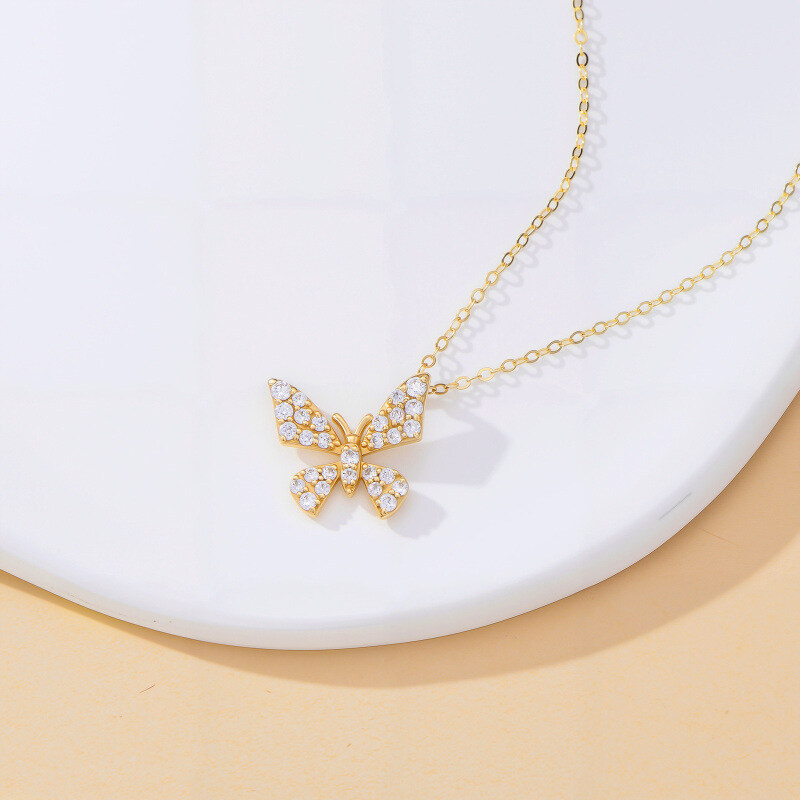 Colar de Pingente de Borboleta em Ouro 14K com Moissanita-3