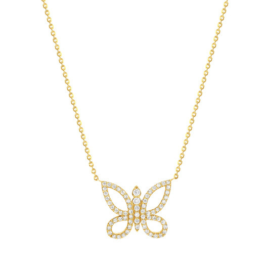 10K Gold Moissanite Butterfly Pendant Necklace