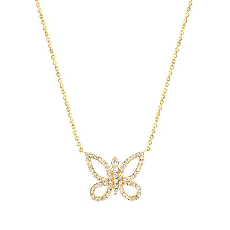 Collar con colgante de mariposa de moissanita en oro de 14 quilates-1