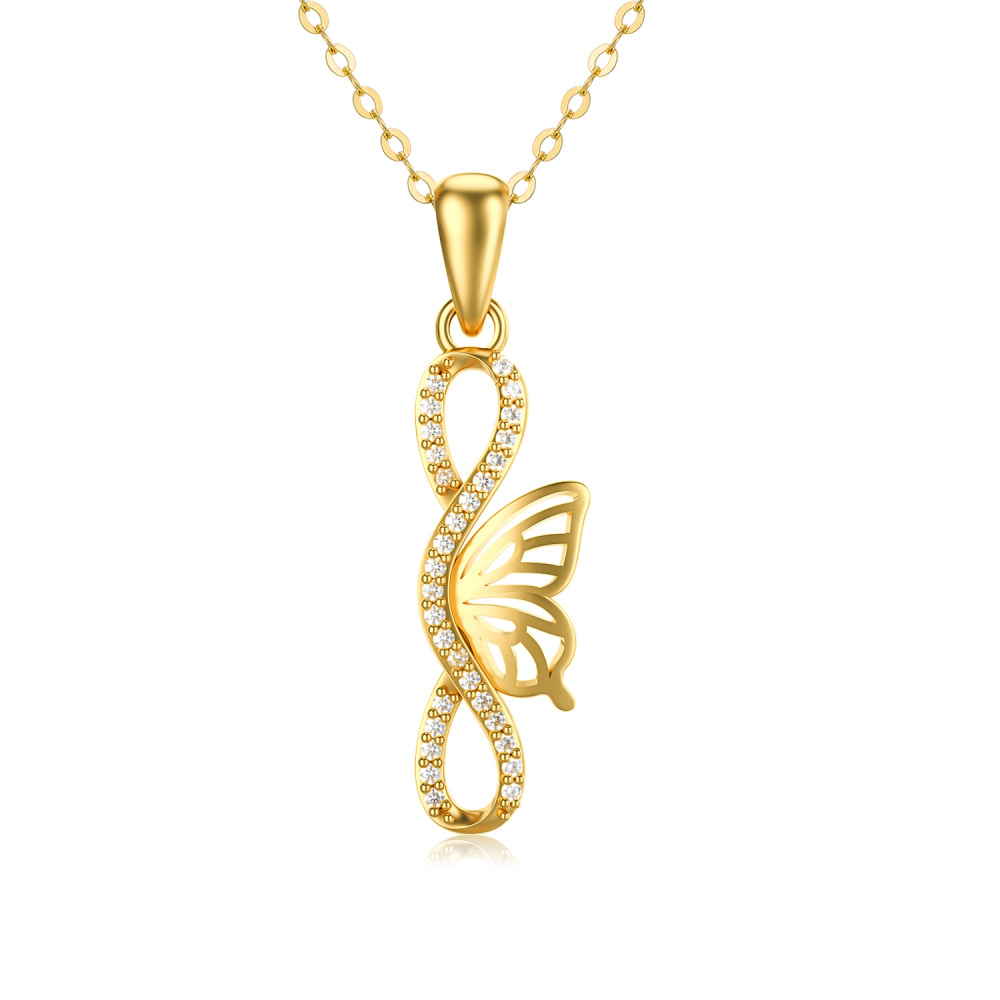 10K Gold Moissanite Butterfly Pendant Necklace-1