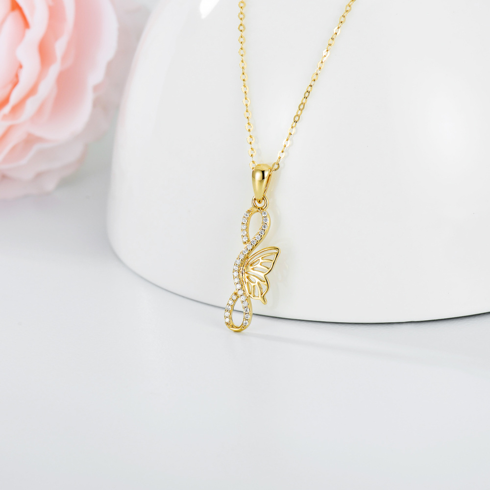 10K Gold Moissanite Butterfly Pendant Necklace-4
