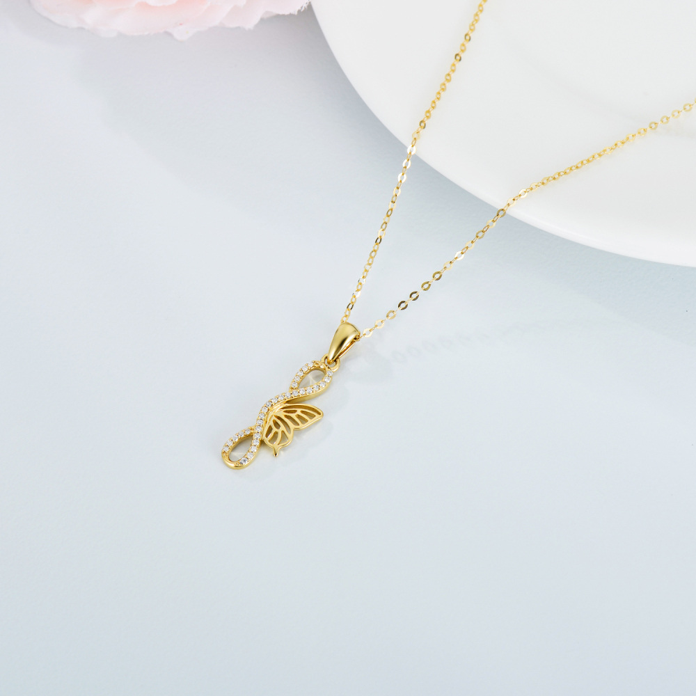 10K Gold Moissanite Butterfly Pendant Necklace-5