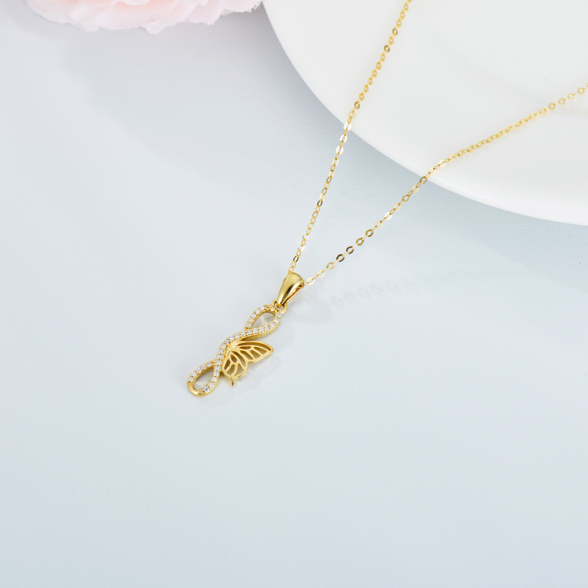 Colar com pingente de borboleta Moissanite em ouro 14K-5