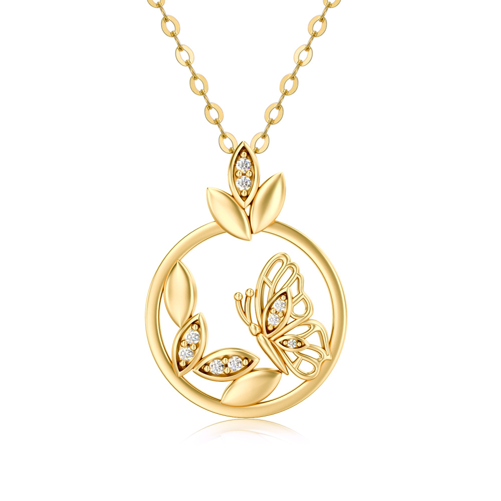 10K Gold Moissanite Butterfly Pendant Necklace-1
