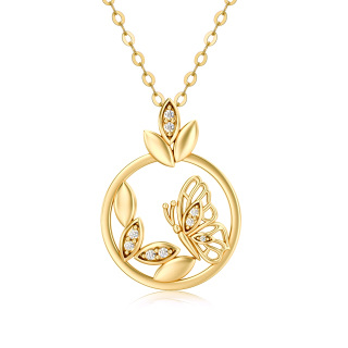 10K Gold Moissanite Butterfly Pendant Necklace-57