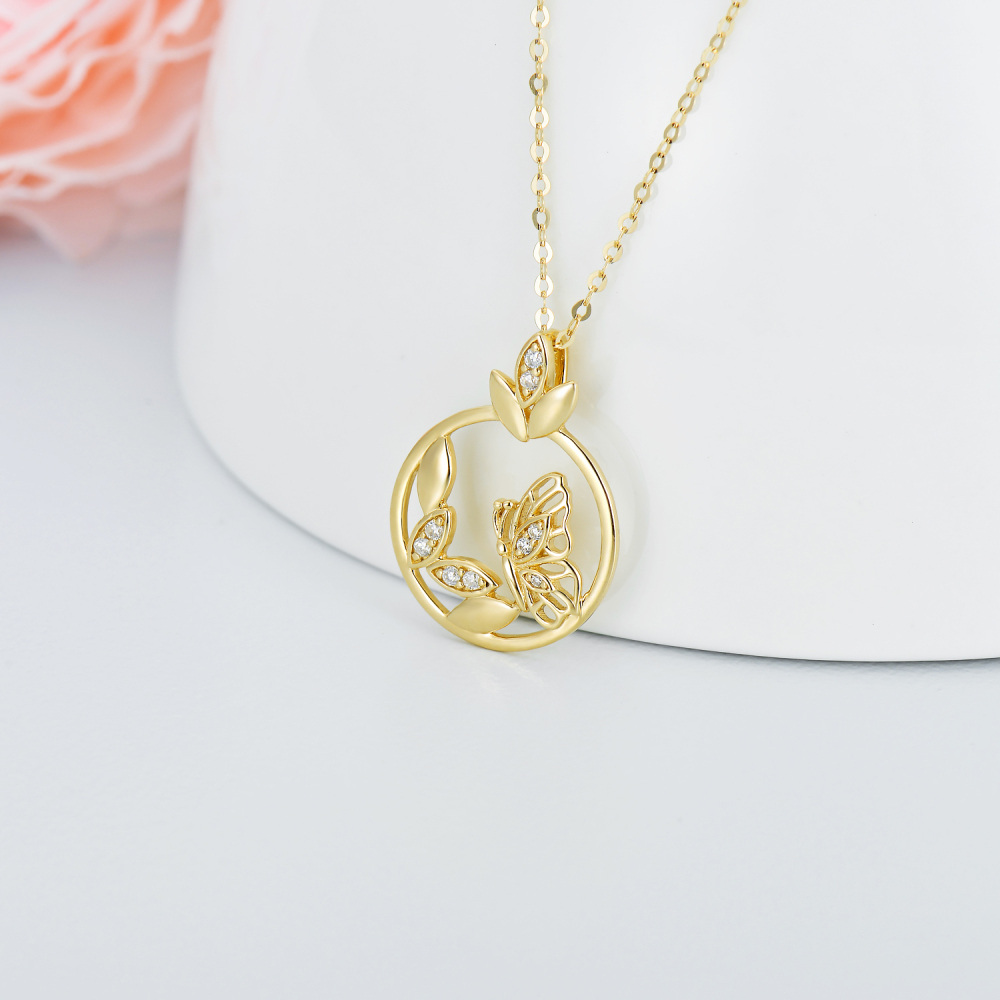 10K Gold Moissanite Butterfly Pendant Necklace-4