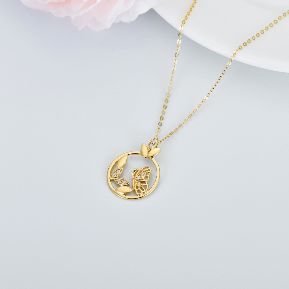 10K Gold Moissanite Butterfly Pendant Necklace-5
