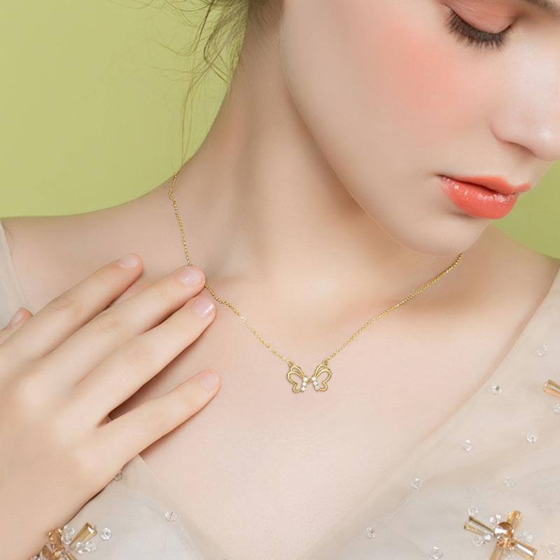 18K Gold Moissanite Butterfly Pendant Necklace-2