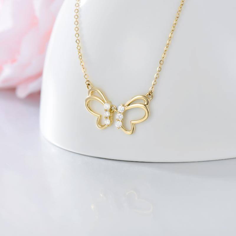 Collier pendentif papillon en or 14K Moissanite-3