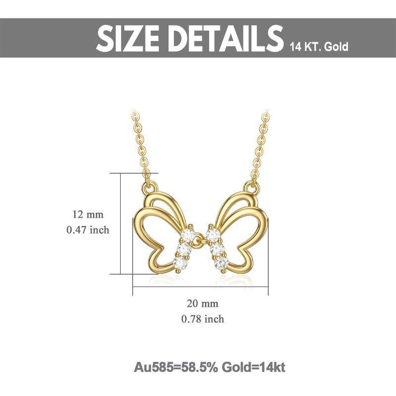 14K Gold Moissanit Schmetterling Anhänger Halskette-5